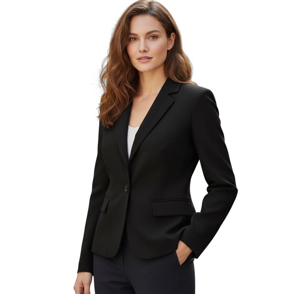 Talbots Cropped Navy Blue Blazer 10 Back Half-Belt Career Preppy Academia